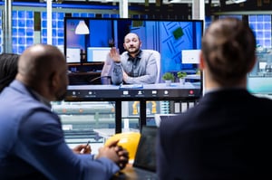 investors-reading-solar-panels-factory-paperwork-online-videocall