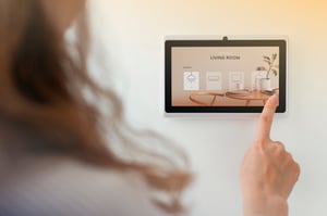 smart-home-innovation-technology-with-woman-using-control-panel